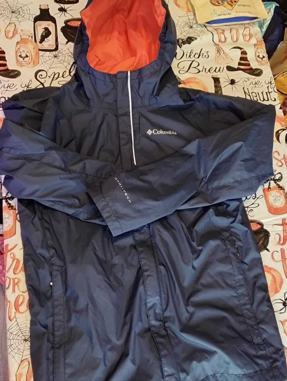 Columbia Omni-Tech Navy Blue Hooded windbreaker Rain Jacket boys Large 14 16
